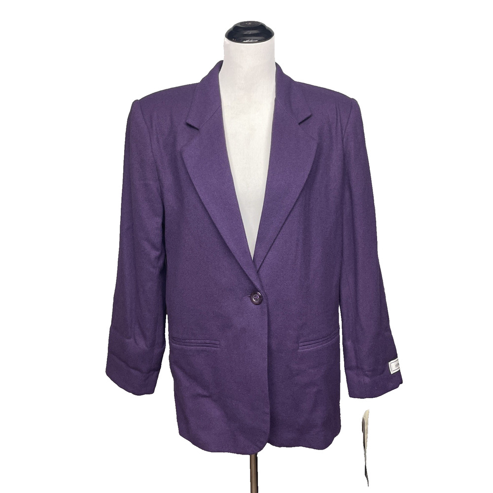 NWT Vtg Sag Harbor Blazer Womens 12 Purple Woolmark Pure New Wool 1 Button 90s